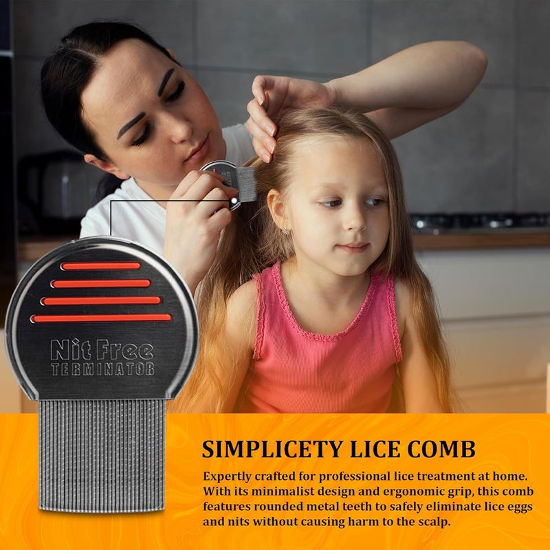 SIMPLICETY ® at Home Lice Comb – Stainless Steel Head Lice Remover with Ergonomic Grip & Rounded Edges, Safe for Kids and Adults, Effective on Thick, Fine & All Hair Types (Color May Vary) - Image 2